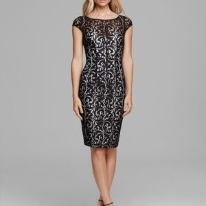 Monique LHUILLER  Elegant Black and White Lace DressSIZE 8